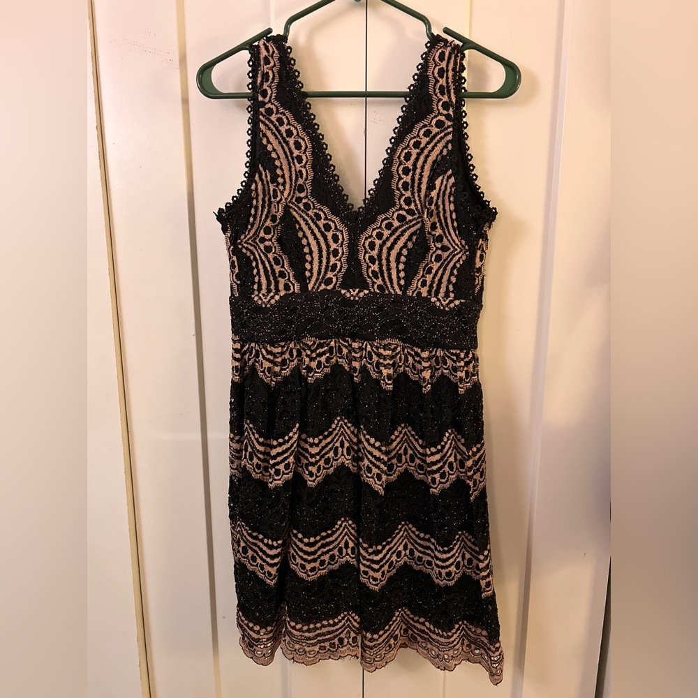 Elegant Black and Pink Lace Dress